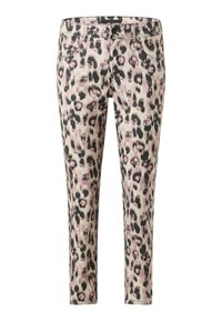 Skinny traperice s leopard uzorkom u nijansama ružičaste, crne i krem; dizajn s pet džepova; zatvaranje na dugme i patentni zatvarač; tkanina od mješavine pamuka.