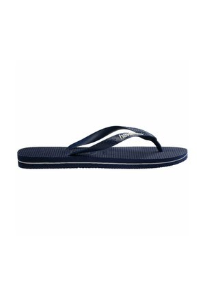 Infradito blu navy con cinturini in gomma e suola testurizzata, con una sottile linea bianca di accento lungo la suola.