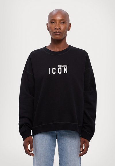 Sweat-shirt noir en coton, avec un col rond et des manches longues. Logo "DSQUARED2 ICON" imprimé en blanc à l'avant.