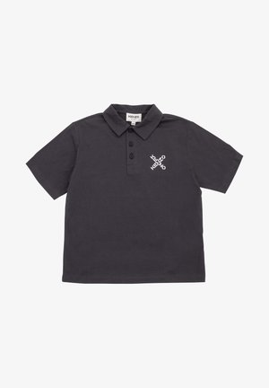 Polo noir à manches courtes avec col, trois boutons et logo blanc Kenzo Kids sur la poitrine gauche.