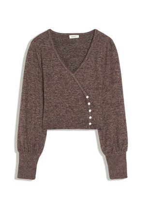 Bershka, CROPPED V-NECK BUTTON-UP SWEATER - Pullover - dark brown