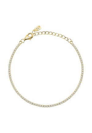 Delicato bracciale a catena d'oro con piccoli diamanti rotondi e chiusura a moschettone, con catena regolabile e targhetta incisa "LA PETITE STORY."