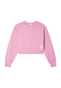 Felpa rosa cropped realizzata in un morbido tessuto, con maniche lunghe e puffate e una toppa rettangolare con la scritta "STREET Mode."