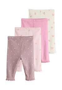 Nelikomplekt retuusid erinevates värvides: hall südamemustriga, hele roosa, tumedam roosa ja valge lillemustriga. Volangidega äärised.