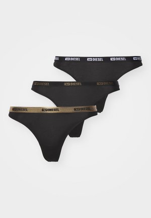 Set di perizoma neri composto da tre paia, con fascia elastica in vita: uno con accenti dorati e due con branding bianco Diesel.
