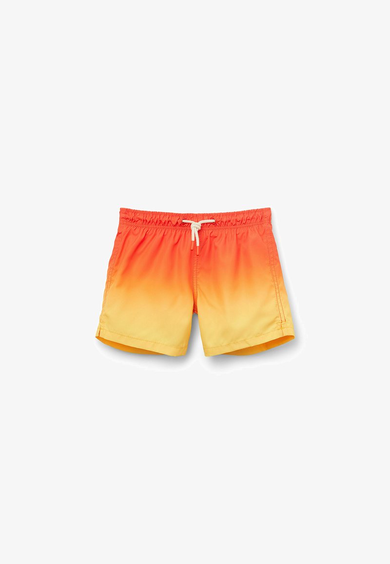 Shorts de bain avec un dégradé d'orange à jaune, fabriqués en tissu léger. Dotés d'une taille élastique et d'un cordon de serrage.