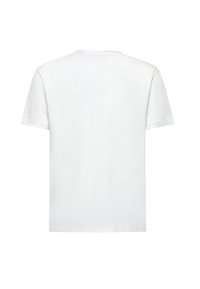 T-shirt bianca in cotone con maniche corte, scollatura rotonda e schiena semplice. Tessuto morbido e vestibilità standard senza motivi o accenti notevoli.