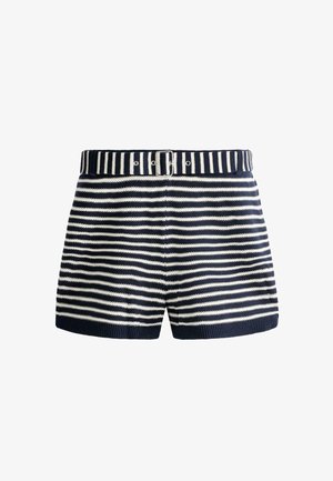 OYSHO, STRIPED KNIT SHORTS WITH BELT - Shorts - metallic blue