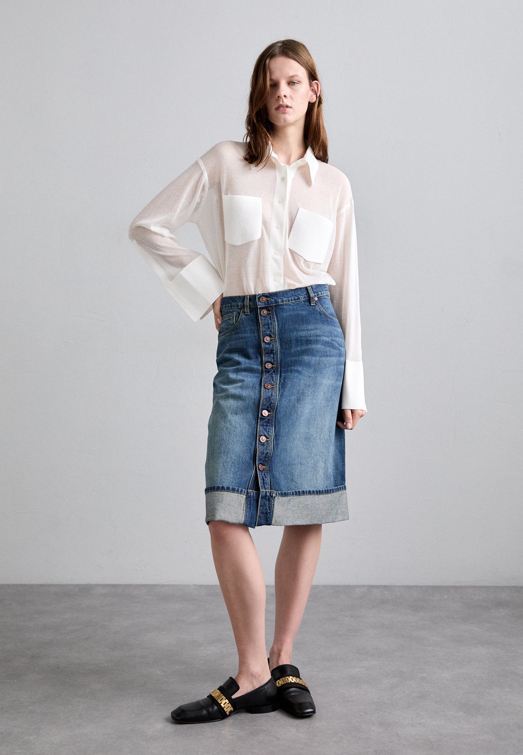 Victoria Beckham PLACKET DETAIL SKIRT - Denim skirt - heavy