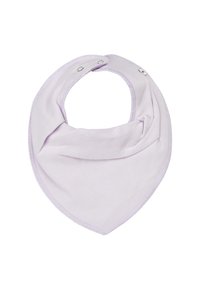 Ljuslila bomulls-grytlapp för barn med tryckknappar, bandana-stil, mjuk textur, vikt fram.
