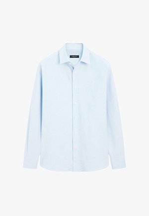 Camicia azzurro chiaro a maniche lunghe con bottoni realizzata in un tessuto morbido. Presenta un colletto classico, chiusura con bottoni e polsini con bordi arrotondati.