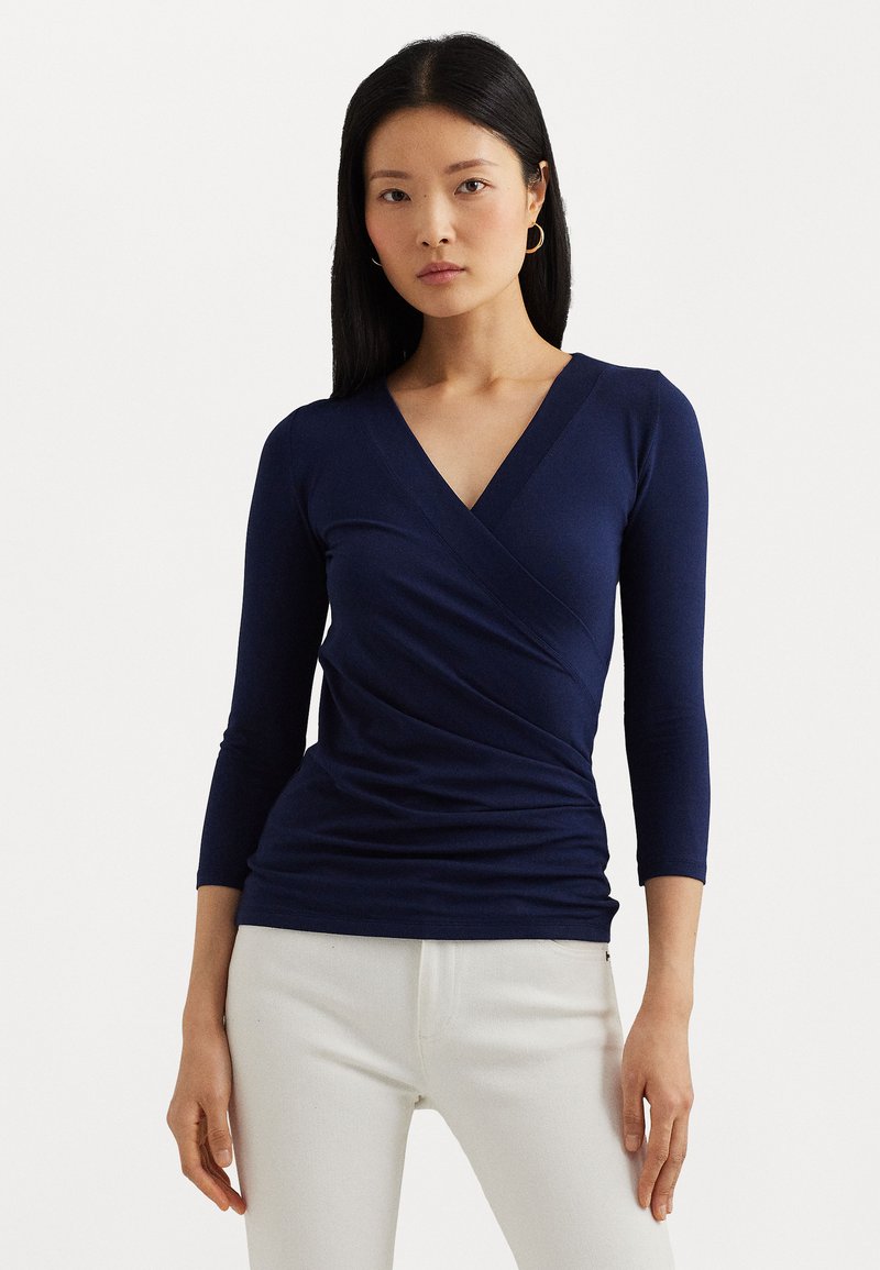 Lauren Ralph Lauren - SURPLICE JERSEY TOP - Tops ar garām piedurknēm - refinded navy, Palielināt