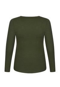 Langarmoberteil in Olivgrün. Hergestellt aus weichem Material mit einem runden Halsausschnitt und einer glatten Oberfläche. Verfügt über eine klassische, taillierte Form.