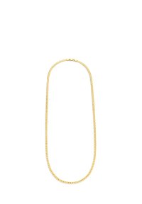 Halskette aus goldfarbenem Metall mit flacher Kettenoptik. Geschmeidige Textur, ovale Glieder und ein sicherer Verschluss. Die Länge sorgt für angenehmen Tragekomfort.