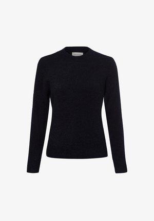 Schwarzer, langärmliger Strickpullover mit Rundhalsausschnitt, schlichtem Design sowie gerippten Bündchen und Saum.