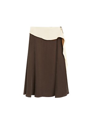 Massimo Dutti, MIDI SKIRT WITH CONTRAST FRILL DETAIL - Maxi sukně - dark brown