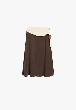 Massimo Dutti, MIDI SKIRT WITH CONTRAST FRILL DETAIL - Maxi skirt - dark brown