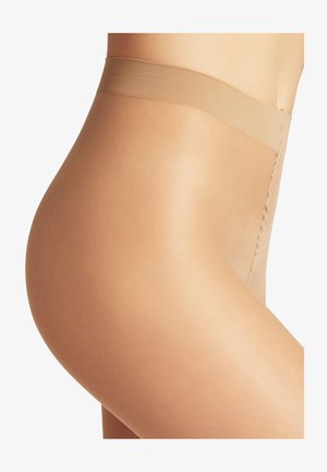 Beige shaping Shorts mit hoher Taille aus glattem, elastischem Stoff. verfügen über einen breiten, elastischen Bund und flache Nähte für einen nahtlosen Look.