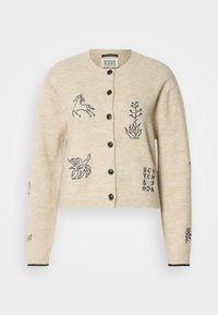 EMBROIDERED CREW NECK CARDIGAN - Trui - oatmeal melange