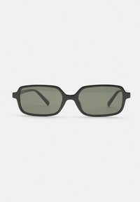 Sunglasses with a matte black frame, rectangular shape, and dark green lenses. Streamlined design with no visible hardware or accents.