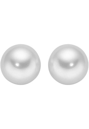 Runde, weiße Perlen mit einer glatten, glänzenden Oberfläche. Jede Perle zeigt eine einheitliche Form und Größe und reflektiert das Licht sanft.