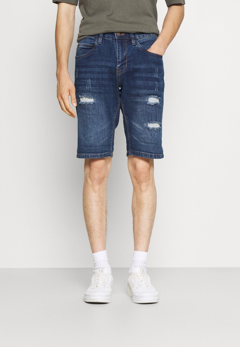 INDICODE JEANS INKADEN HOLES - Calções de ganga - medium indigo