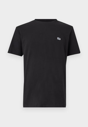 Black short-sleeve crew neck t-shirt with small white "Lee" logo on the left chest against a plain background.
