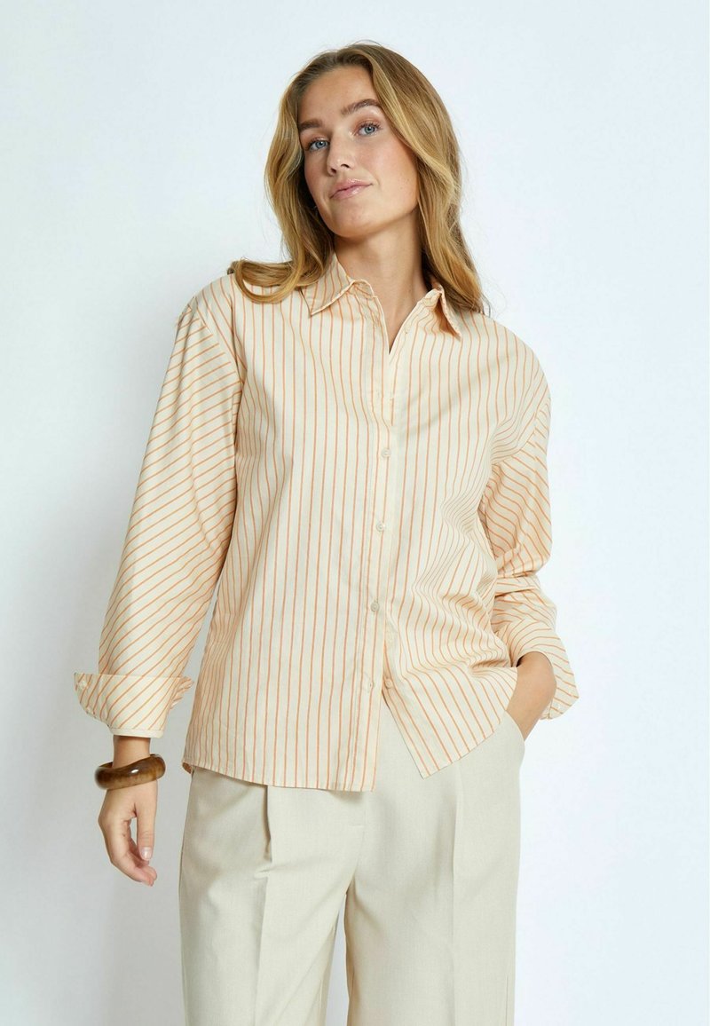 Desires Button-down blouse - s russet orange stripe