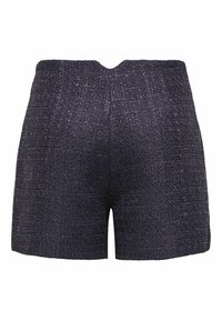 Shorts taille haute texturés foncés avec une légère découpe en V à la ceinture, fabriqués en tissu tissé.