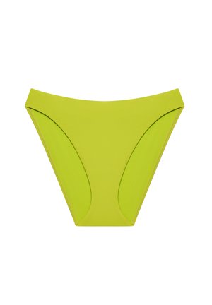 Laimerohelise bikinipõhja pehme kangaga, madala vöökohaga ja külgedel olevate lõikega, mis lisab kaasaegse välimuse.