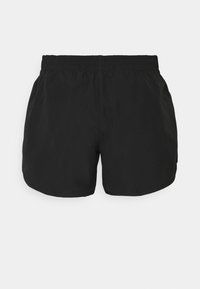 Černé šortky z lehké tkaniny. Mají elastický pas a volný střih s hladkými okraji bez viditelných vzorů.