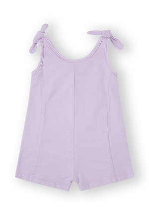 Mono lila con escote redondeado, tirantes tipo tank y detalles de nudos en los hombros. Fabricado con una tela suave y ligera.