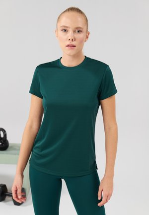 Even&Odd active ESSENTIAL T-SHIRT WITH RELFECTIVE STRIP - Sport T-shirt - mottled dark green
