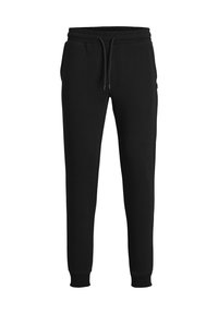 Pantaloni sportivi neri realizzati in tessuto morbido, con vita elastica e coulisse, tasche laterali e polsini a sigaretta alla caviglia.