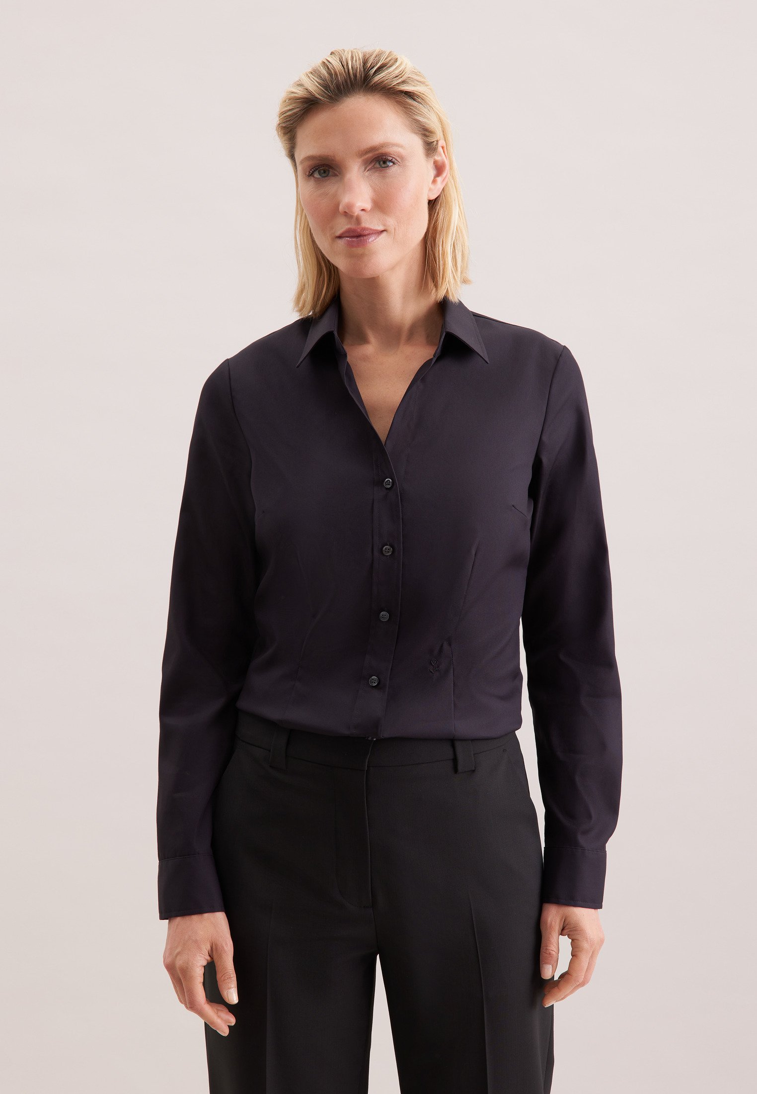 Seidensticker BUSINESS SLIM FIT - Button-down blouse - black - Zalando.ie
