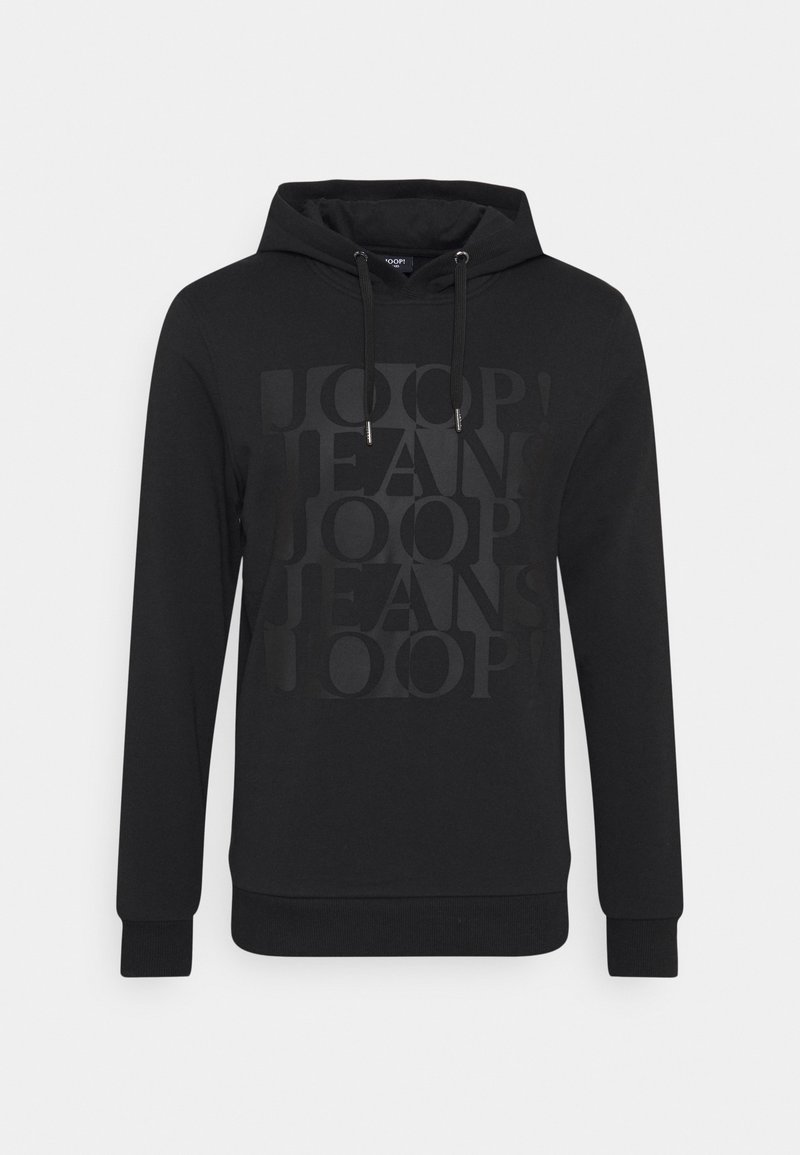 Sweat à capuche noir à manches longues avec cordons de serrage et logo "JOOP! JEANS" embossé sur le devant, poignets et ourlet côtelés.