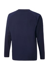 Langärmliges, navyblaues Hemd aus glattem Stoff mit lockerer Passform. Es hat einen gerundeten Ausschnitt und Raglanärmel für zusätzlichen Komfort.