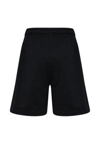 Svarta bomullsshorts med elastisk midja, rak skärning och utan synliga fickor eller dekorationer. Mjuk textur och enkel design.