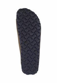 Semelle en caoutchouc avec un motif hexagonal texturé, présentant une partie supérieure marron qui s'amincit vers le talon, conçue pour l'adhérence et la durabilité.
