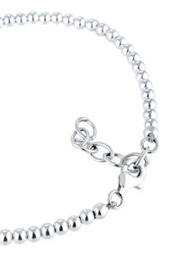 Silverfärgad pärlarmband med en polerad finish, utrustad med en säker lobsterlås och sammanlänkad kedjedetalj för justering.