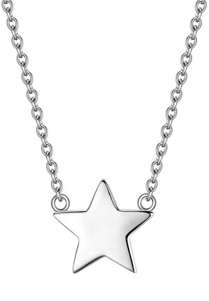 Silberner Sternanhänger an einer Kette, mit einer polierten, glatten Oberfläche, einem flachen Design und gleichmäßig verteilten Gliedern.
