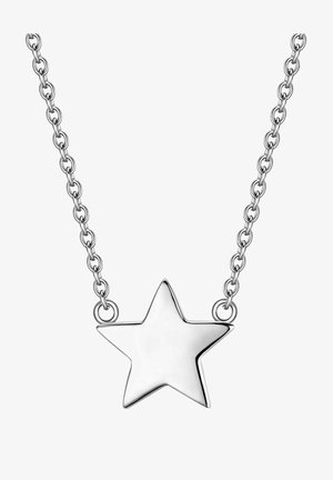 Silberner Sternanhänger an einer Kette, mit einer polierten, glatten Oberfläche, einem flachen Design und gleichmäßig verteilten Gliedern.