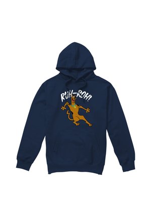 Navy blue hoodie with front pocket showing a startled cartoon dog and the text "Ruh-Roh!" in white above it.