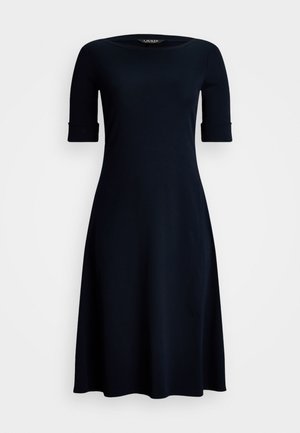 Lauren Ralph Lauren Woman RIB-KNIT STRETCH COTTON MIDI DRESS - Jurk - lighthouse navy