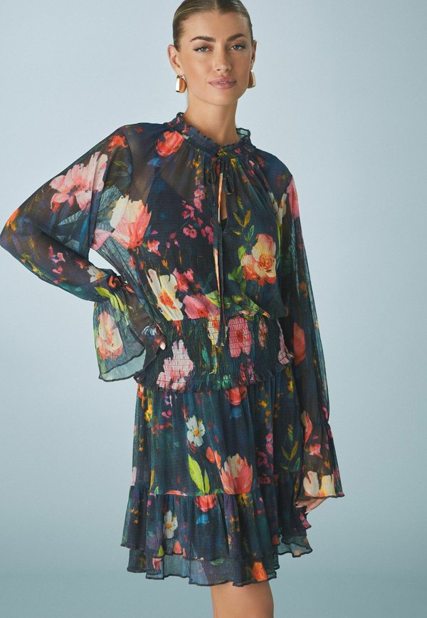 REGULAR FIT-FLORAL TIE NECK MINI - Freizeitkleid