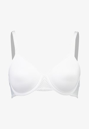 Reggiseno bianco imbottito con coppe senza cuciture, spalline regolabili e un motivo geometrico testurizzato al centro per un tocco di dettaglio in più.