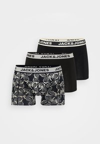 Három darab boxer: az egyik virágmintás, a másik kettő egyszínű fekete. Mindegyiken elasztikus derékpánt található, "JACK & JONES" felirattal.