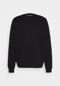 Sweat-shirt noir à manches longues avec poignets et ourlet côte, avec un petit texte blanc "Karl Lagerfeld" au niveau de l'encolure dos.
