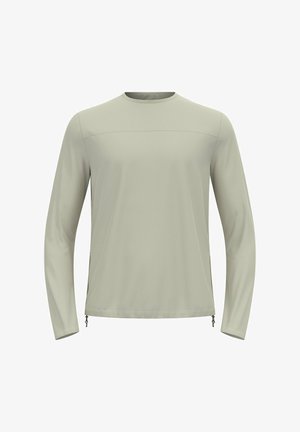 Hellgraues Longsleeve-Shirt aus glattem, leichtem Stoff. Mit Rundhalsausschnitt und seitlichen Reißverschlüssen für eine verstellbare Passform.