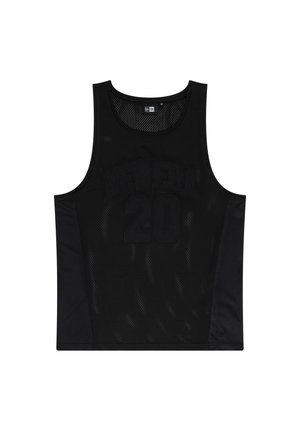 Black mesh tank top featuring solid sides, textured fabric, and raised lettering displaying "NEWERA" and the number "20."